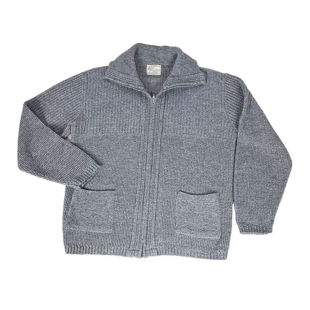 Vintage Grey Acrylic London Fog Sweater size XL Full Zip Collared